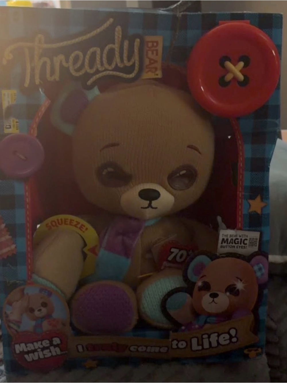 Thready bear Plush Toy - Brown with Purple & Teal Accents